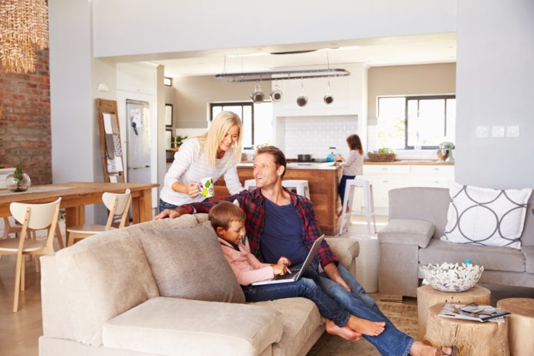 couple and child in the living room